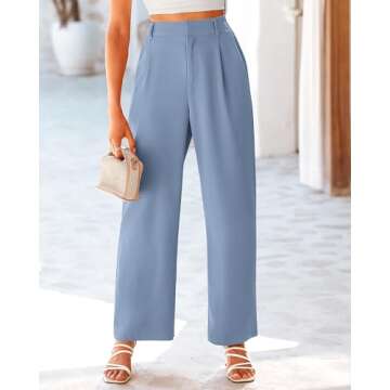 KIRUNDO Trousers Pants for Women Elastic Waist Wide Leg Loose Straight Work Casual Pants 2025 Spring Summer Fashion Dressy Outfits(XX-Large, Grey Blue)