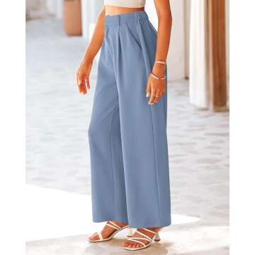 KIRUNDO Trousers Pants for Women Elastic Waist Wide Leg Loose Straight Work Casual Pants 2025 Spring Summer Fashion Dressy Outfits(XX-Large, Grey Blue)