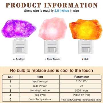 3 Pack Himalayan Salt Lamp Night Light Crystal Night Light Salt Lamp Night Light Plug in Rotatable W...
