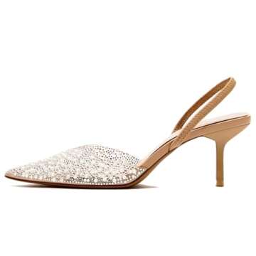 YIYA Women's Clear Slingback Heels - Pearl Studded Kitten Mid Heels