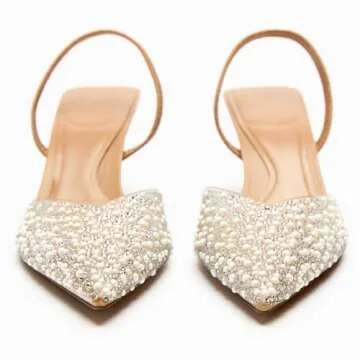YIYA Clear Slingback Heels Pearl Studded Elegance