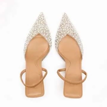 YIYA Clear Slingback Heels Pearl Studded Elegance
