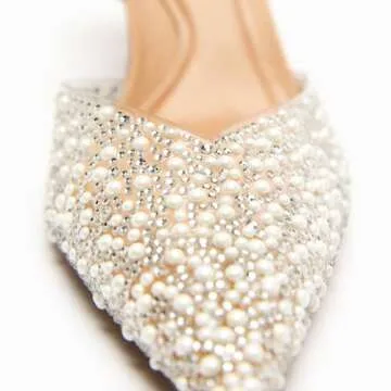 YIYA Clear Slingback Heels Pearl Studded Elegance