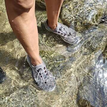 DOUSSPRT Women's Water Shoes Quick Drying Sports Aqua Shoes Grey Size 10