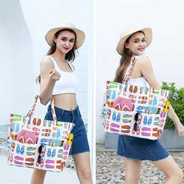 Waterproof Beach Tote Pool Bags for Women Ladies Extra Large Gym Tote Carry On Bag With Wet Compartm...