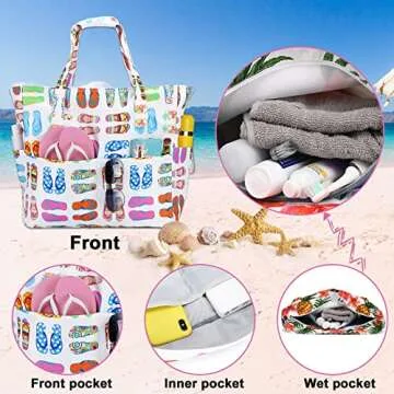 Waterproof Beach Tote Pool Bags for Women Ladies Extra Large Gym Tote Carry On Bag With Wet Compartment for Weekender Travel (slipper)