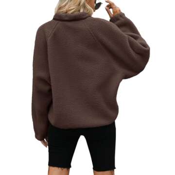 Yanekop Womens Fleece Jacket Fuzzy Long Sleeve Short Coats Button Down Sherpa Outerwear with Pockets(A Dark Brown,L)