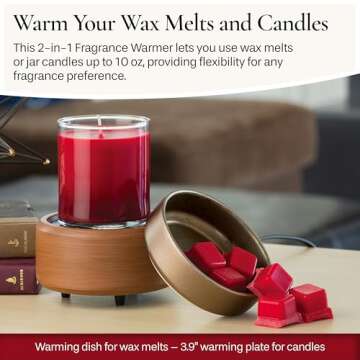 CANDLE WARMERS ETC 2-in-1 Candle and Fragrance Warmer for Candles & Wax Melts (Bronze/Walnut) – Sa...