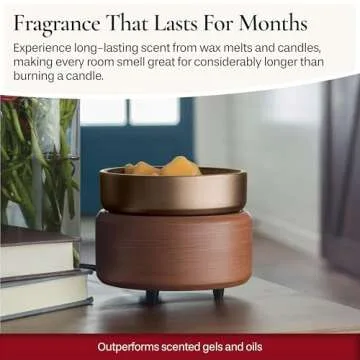 CANDLE WARMERS ETC 2-in-1 Candle and Fragrance Warmer for Candles & Wax Melts (Bronze/Walnut) – Safe, Flame-Free, and Long-Lasting Fragrance