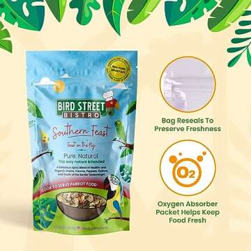 Bird Street Bistro Parrot Food - Parakeet Food - Cockatiel Food - Bird Food - Cooks in 3-15 min w/Natural & Organic Grains - Legumes - Non-GMO Fruits, Vegetables, & Healthy Spices