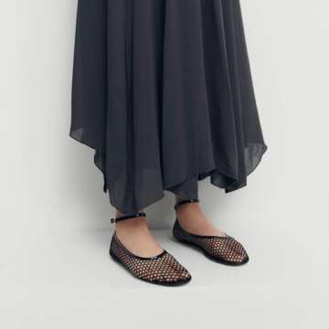 VorisVina Mesh Ballet Flats for Women Metal Buckle Mary Jane Flats Comfortable Dressy Ballerina Fish...