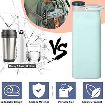 Ctosree 3 Pcs Collapsible Water Bottles 20 oz Foldable Portable Silicone Water Bottle Leak Proof Travel Bottle Lightweight Folding Cup for Sports Traveling Hiking(Black, Pink, Light Blue)