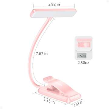 Gritin 19 LED Rechargeable Book Light for Reading in Bed with Memory Function- Eye Caring 3 Color Temperatures,Stepless Dimming Brightness,80 Hrs Runtime Clip on Light for Book Lovers-Pink