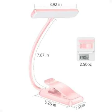 Gritin 19 LED Rechargeable Book Light for Reading in Bed with Memory Function- Eye Caring 3 Color Temperatures,Stepless Dimming Brightness,80 Hrs Runtime Clip on Light for Book Lovers-Pink