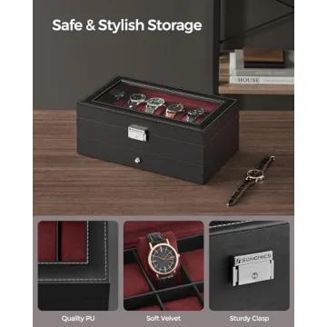 SONGMICS 12-Slot Lockable Watch Box with Drawer