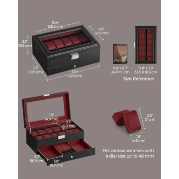 SONGMICS 12-Slot Lockable Watch Box with Drawer