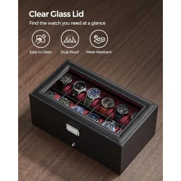 SONGMICS 12-Slot Lockable Watch Box with Drawer