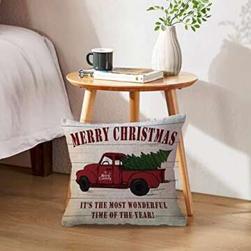 ULOVE LOVE YOURSELF 2Pack Merry Christmas Pillow Cover with Christmas Tree and Vintage Red Truck Pat...