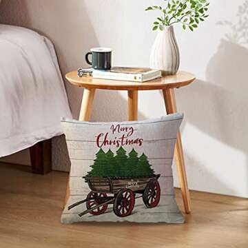ULOVE LOVE YOURSELF 2Pack Merry Christmas Pillow Cover with Christmas Tree and Vintage Red Truck Pattern Cotton Linen Home Decorative Throw Cushion Case 18 x 18 inch (Christmas-1)
