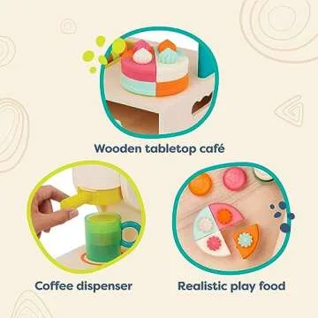 B. toys- Mini Chef - Coffee Shop Playset- Pretend Play- Coffee Shop Playset – Coffee Machine, Cups, Bakery, Desserts – Barista & Baking Role-Play Set for Kids – Pretend Play Set – 3 Years +