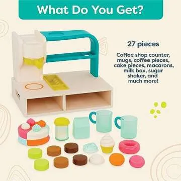 B. toys- Mini Chef - Coffee Shop Playset- Pretend Play- Coffee Shop Playset – Coffee Machine, Cups, Bakery, Desserts – Barista & Baking Role-Play Set for Kids – Pretend Play Set – 3 Years +