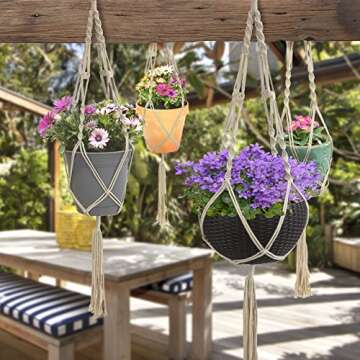 Sorbus Macrame Plant Hanger [4 Pack] Indoor Outdoor Hanging Plant Pots Cotton Rope, Elegant for Home, Patio, Garden White