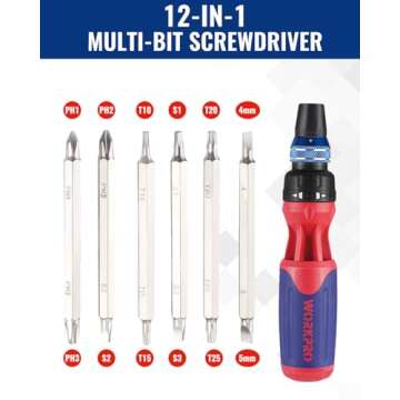 WORKPRO 12-in-1 Ratcheting Multi-Bit Screwdriver Set for All Needs