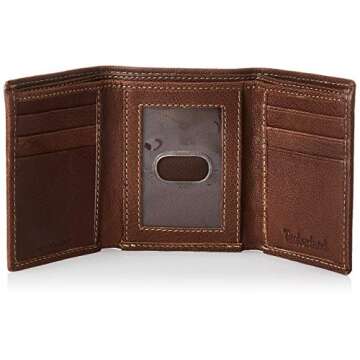 Timberland Men's Leather RFID Blocking Trifold Wallet, Brown, One Size