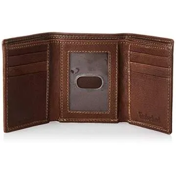 Timberland Men's Leather RFID Blocking Trifold Wallet, Brown, One Size