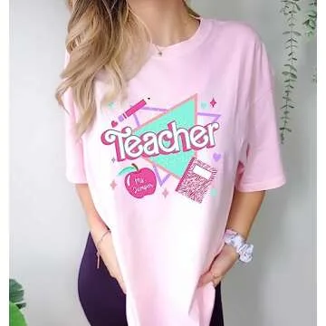 Personalized Teacher Shirt - Custom Name Grade Pink 80s 90s Teacher Back to School T-Shirt S Light Pink