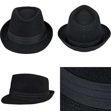 Men Classic Fedora-Hat Felt Manhattan-Gangster-Trilby with Band Unisex Women's Structured Trilby Fedora Hat(Size:S) (US, Alpha, Medium, Black)