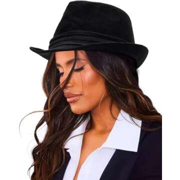 Men Classic Fedora-Hat Felt Manhattan-Gangster-Trilby with Band Unisex Women's Structured Trilby Fedora Hat(Size:S) (US, Alpha, Medium, Black)