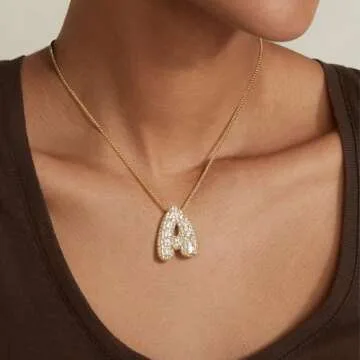 KissYan Bubble Letter Necklace, 14K Gold Plated Personalized Puffy Balloon Initial Pendant with Eleg...