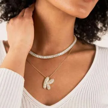 KissYan Bubble Letter Necklace, 14K Gold Plated Personalized Puffy Balloon Initial Pendant with Elegant Box Chain, Inlaid Square & Round CZ Stones for Women Dainty Jewelry Gifts (Gold A)