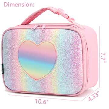 FlowFly Kids Lunch box Insulated Soft Bag Mini Cooler Back to School Thermal Meal Tote Kit for Girls, Boys, Glitter-RainBow
