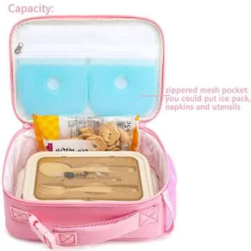 FlowFly Kids Lunch box Insulated Soft Bag Mini Cooler Back to School Thermal Meal Tote Kit for Girls, Boys, Glitter-RainBow