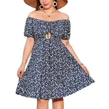 SOLY HUX Women's Plus Size Summer Dress Off Shoulder Floral