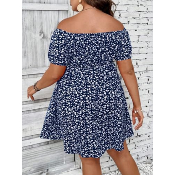 SOLY HUX Women's Plus Size Summer Dress Off Shoulder Floral