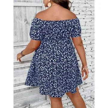 SOLY HUX Women's Plus Size Summer Dress Off Shoulder Floral