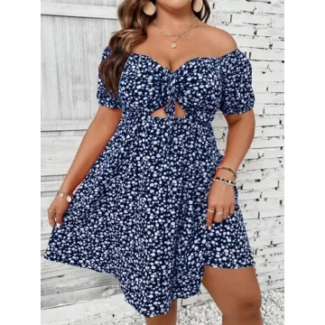 SOLY HUX Women's Plus Size Summer Dress Off Shoulder Floral