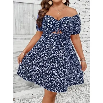 SOLY HUX Women's Plus Size Summer Dress Off Shoulder Floral