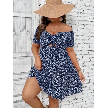 SOLY HUX Women's Plus Size Summer Dress Off Shoulder Floral