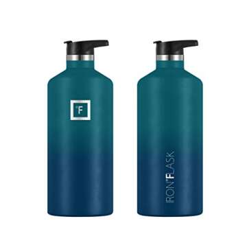 IRON °FLASK Camping & Hiking Hydration Canteens - 3 Lids (Narrow Straw Lid) Leak Proof Vacuum Insulated Stainless Steel - Hot & Cold Double Walled Sports Water Bottle - Dark Night, 64 Oz