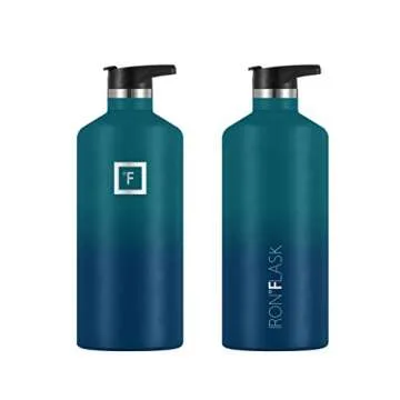 IRON °FLASK Camping & Hiking Hydration Canteens - 3 Lids (Narrow Straw Lid) Leak Proof Vacuum Insulated Stainless Steel - Hot & Cold Double Walled Sports Water Bottle - Dark Night, 64 Oz