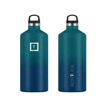 IRON °FLASK Camping & Hiking Hydration Canteens - 3 Lids (Narrow Straw Lid) Leak Proof Vacuum Insulated Stainless Steel - Hot & Cold Double Walled Sports Water Bottle - Dark Night, 64 Oz
