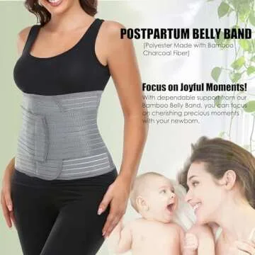 MAMODY Postpartum Belly Wrap, Postpartum Belly Band, Abdominal Binder, Abdomen Hernia Support Belt, Waist/Pelvis Belt (Polyester Bamboo Charcoal Fiber, S/M)