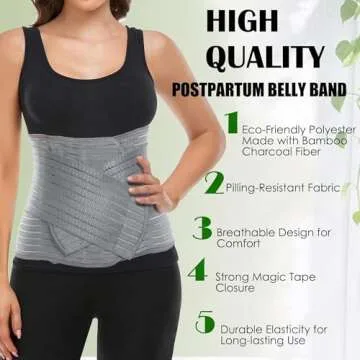 MAMODY Postpartum Belly Wrap, Postpartum Belly Band, Abdominal Binder, Abdomen Hernia Support Belt, Waist/Pelvis Belt (Polyester Bamboo Charcoal Fiber, S/M)