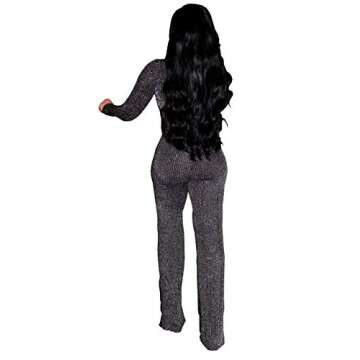 HannahZone Women's Sexy Sparkly Jumpsuits Clubwear Long Sleeve Elegant Party Rompers High Waisted Wide Leg Pants