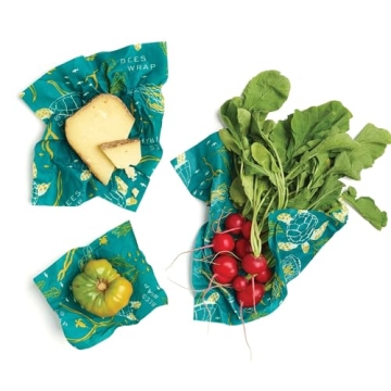 Bee's Wrap Reusable Beeswax Food Wraps Made in the USA, Eco Friendly Beeswax Wraps for Food, Sustainable Food Storage Containers, Organic Cotton Food Wraps, Assorted 3 Pack (S, M, L), Ocean