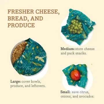Bee's Wrap Reusable Beeswax Food Wraps Made in the USA, Eco Friendly Beeswax Wraps for Food, Sustainable Food Storage Containers, Organic Cotton Food Wraps, Assorted 3 Pack (S, M, L), Ocean